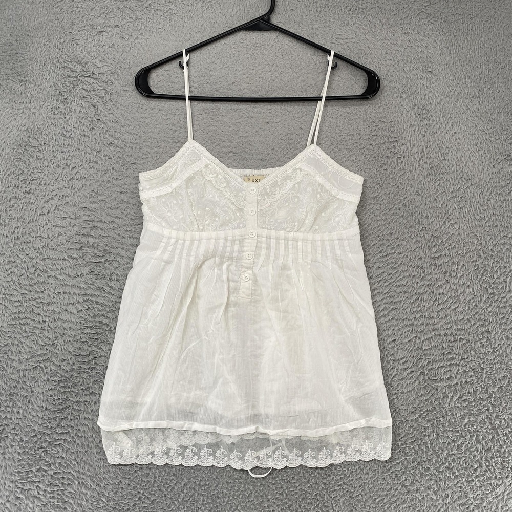 XXI Babydoll Tank Top Womens Large White Lace Y2K 90s Coquette Summer